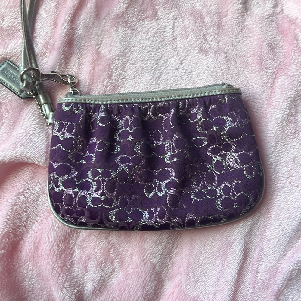 Coach Purple and Silver mini coin purse